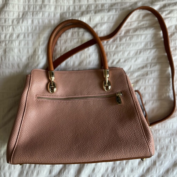 Genuine Leather Valentina Shoulder Cross-Body Bag - Pink and Tan - Picture 1 of 15